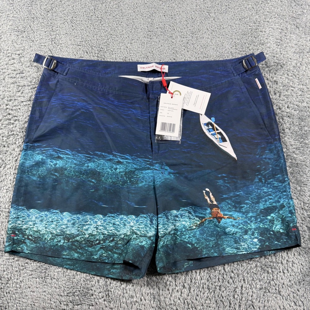 NWT Orlebar Brown Swim Shorts Mens 36 Blue Bulldog Photographic Deep Sea Diver